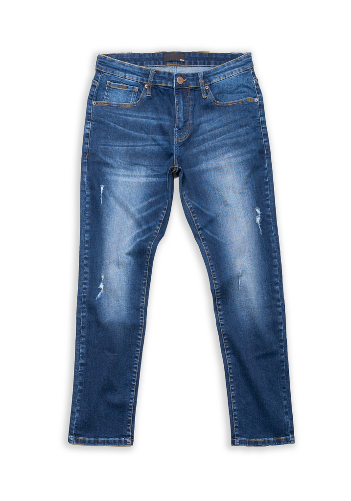 Dark Wash Slight Rip Slim Fit Jeans - Flex