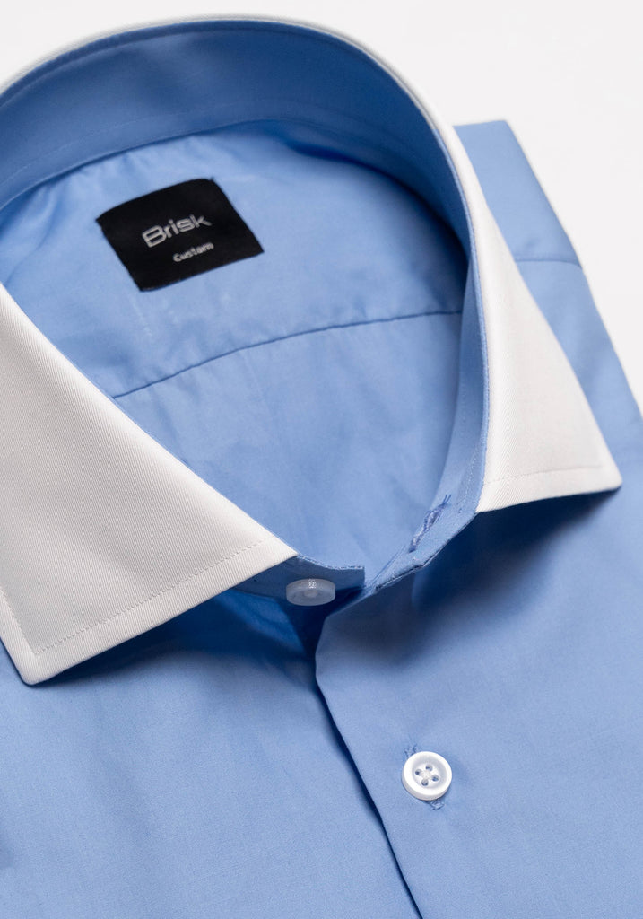 80’s Super Fine Cornflower Blue Poplin Contrast Collar Shirt - Lightweight-1