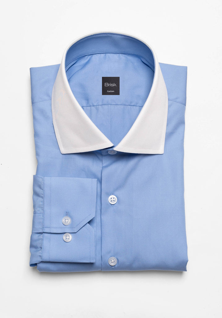 80’s Super Fine Cornflower Blue Poplin Contrast Collar Shirt - Lightweight