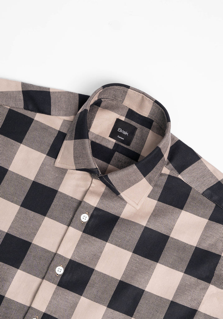 Black Beige Bold Boxes Heavy Flannel Shirt-2