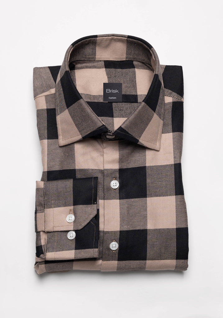 Black Beige Bold Boxes Heavy Flannel Shirt