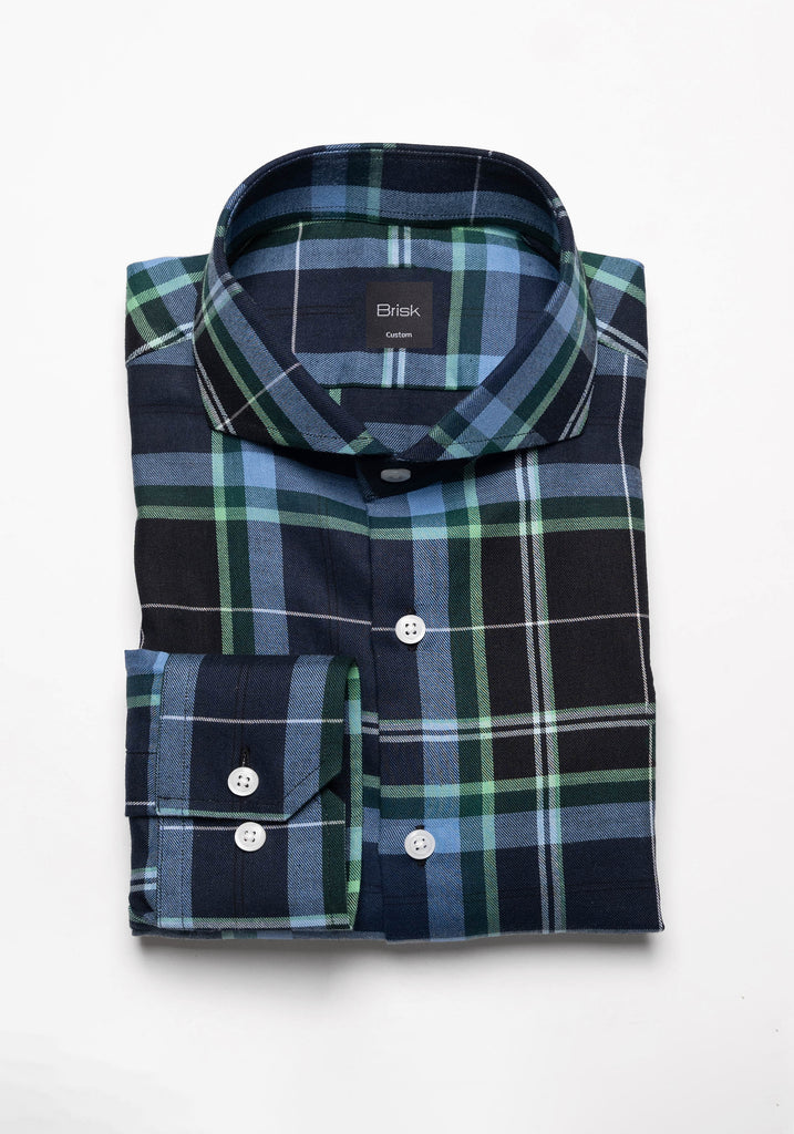 Black Blue Green Plaid Light Weight Flannel Shirt
