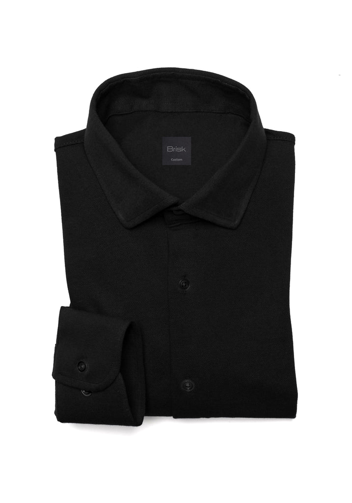 Black Feather Soft Piqué Full Sleeve Shirt - Cut Away Collar With Hidden Button Down