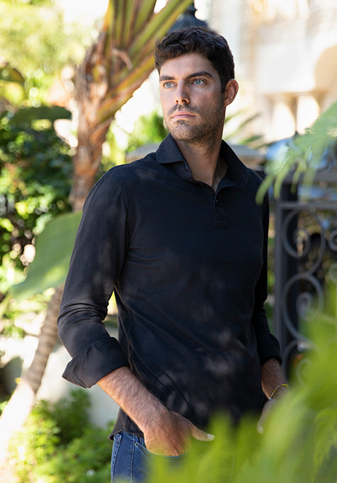Black Feather Soft Piqué Full Sleeve Polo ShirtBlack Feather Soft Piqué Full Sleeve Polo Shirt