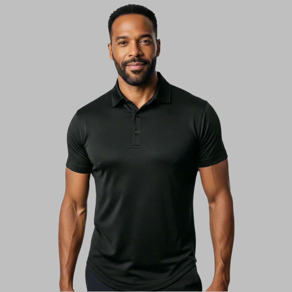 Black Performance Jersey 4 Way Super Stretch Polo Half Sleeves Shirt - Wrinkle Free