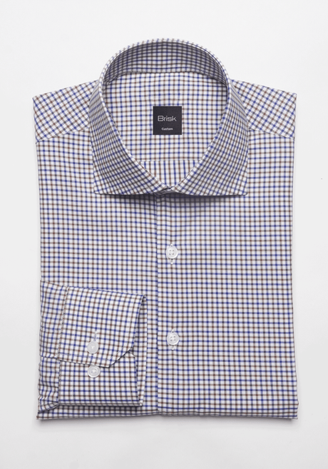 Brown Blue Tatersall Check Shirt - Easy Care
