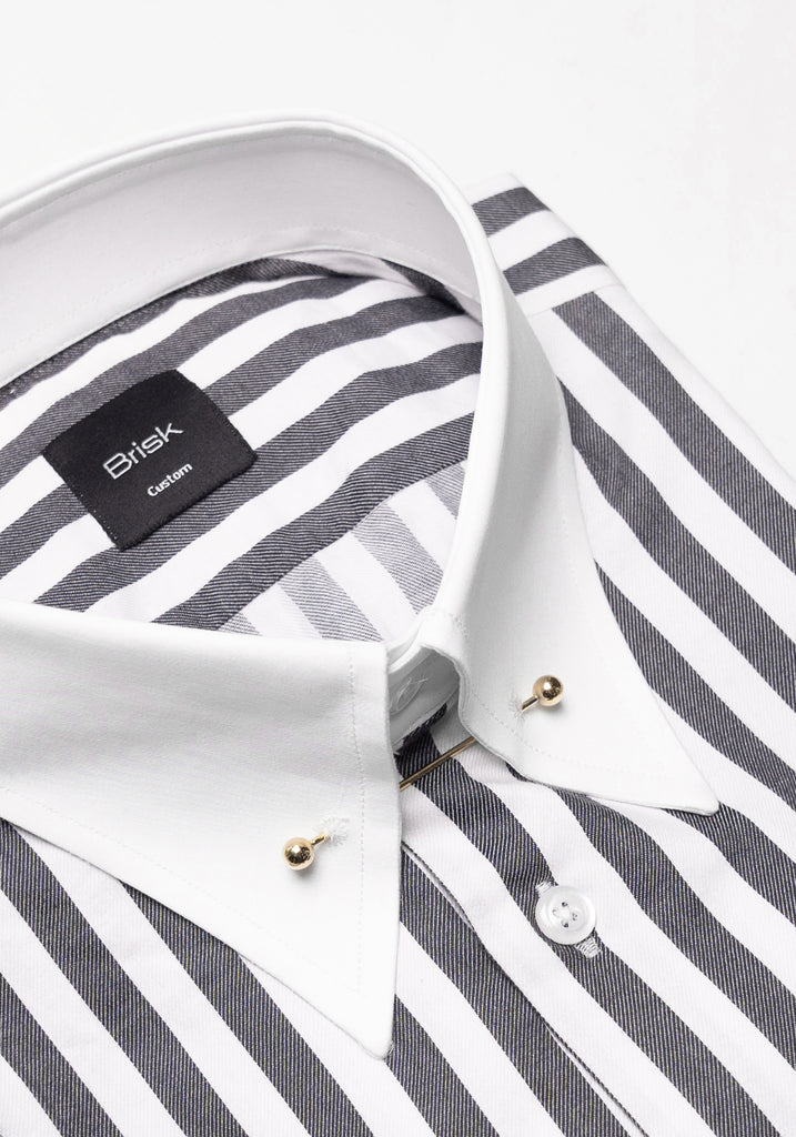 Charcoal Bold Twill Stripes Pima Cotton Shirt - White Classic Golden Pin Collar & French Cuffs