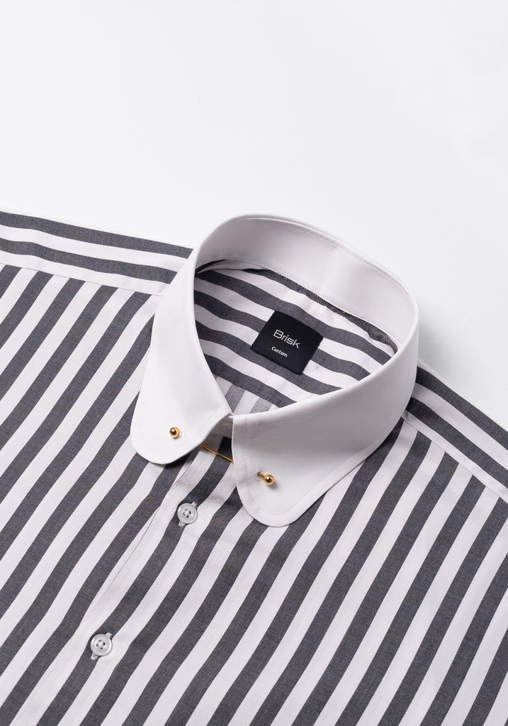 Charcoal Bold Twill Stripes Pima Cotton Shirt - White Club Golden Pin Collar & French Cuffs
