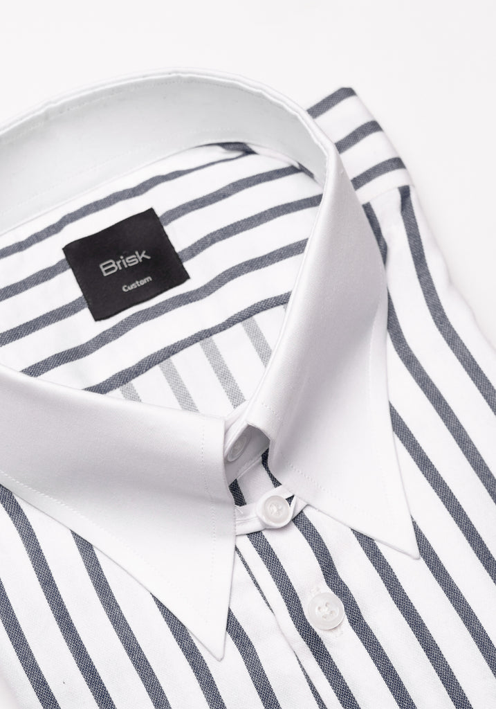 Charcoal Wide Stripes Soft Textured Pima Cotton Shirt - White Tab Collar