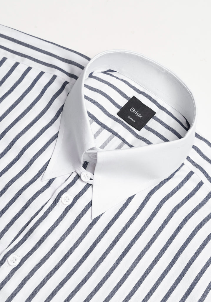 Charcoal Wide Stripes Soft Textured Pima Cotton Shirt - White Tab Collar