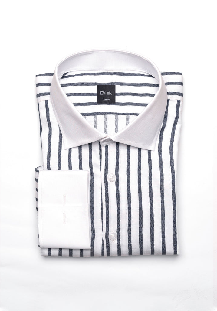 Charcoal Wide Stripes Soft Textured Pima Cotton Shirt - White Cutaway Classic Collar