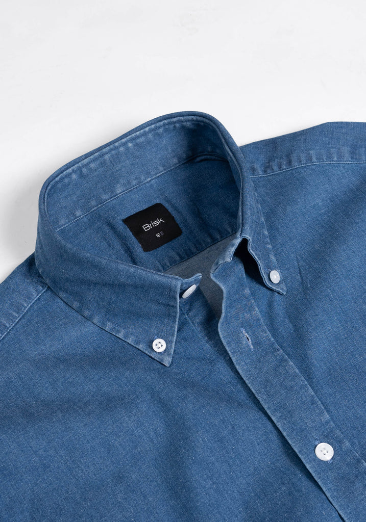 Dark Denim Stretch Shirt  - Button Down Collar1