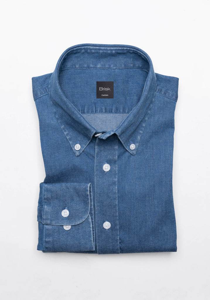 Dark Denim Stretch Shirt  - Button Down Collar