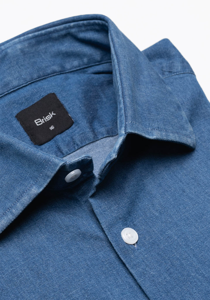 Dark Denim Stretch Shirt  - Classic Collar
