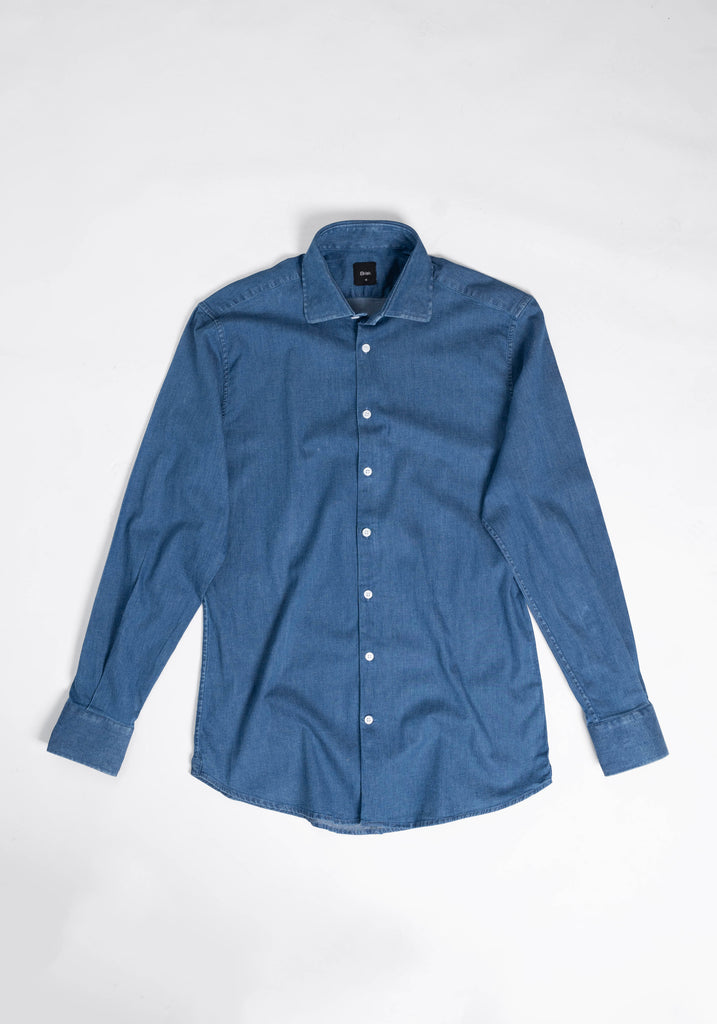 Dark Denim Stretch Shirt  - Classic Collar