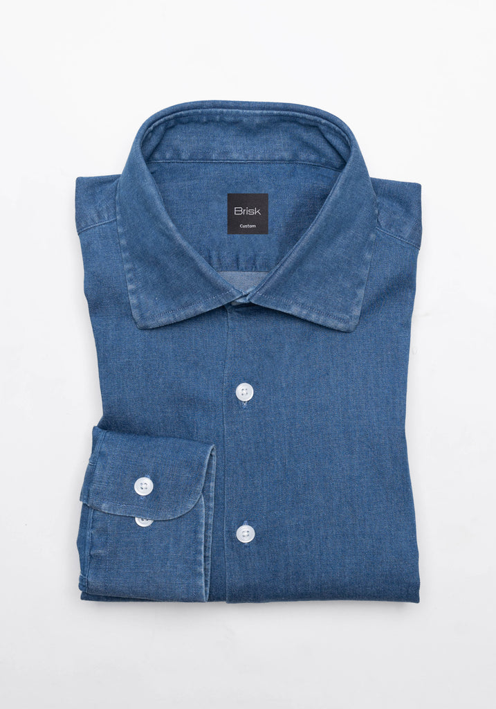 Dark Denim Stretch Shirt  - Classic Collar