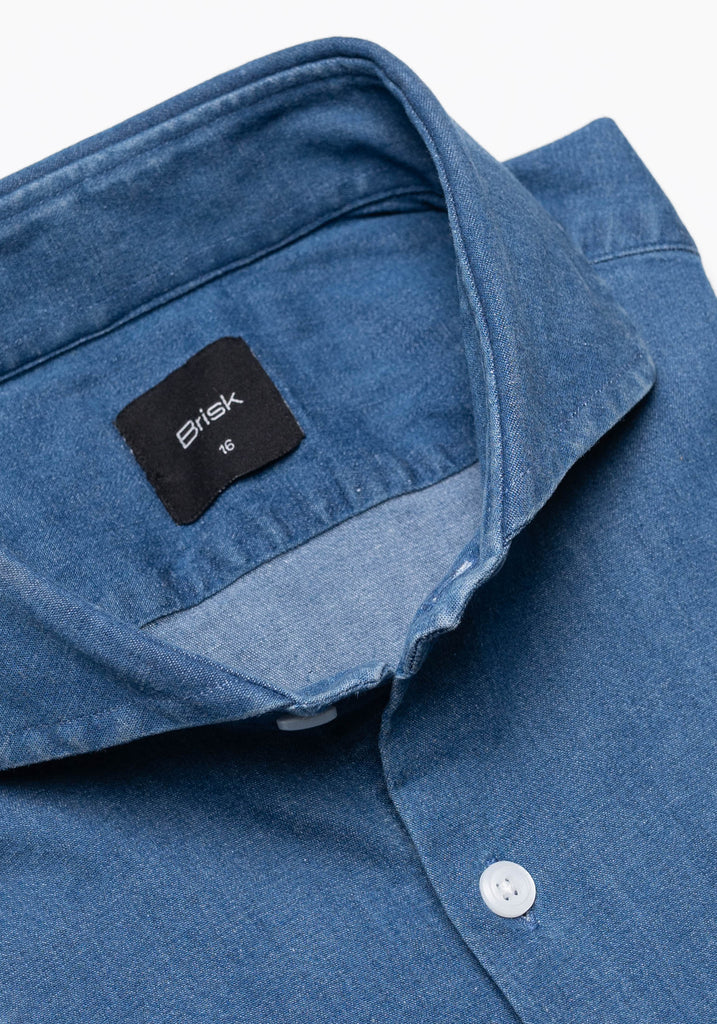 Dark Denim Stretch Shirt  - Cutaway Extreme Collar