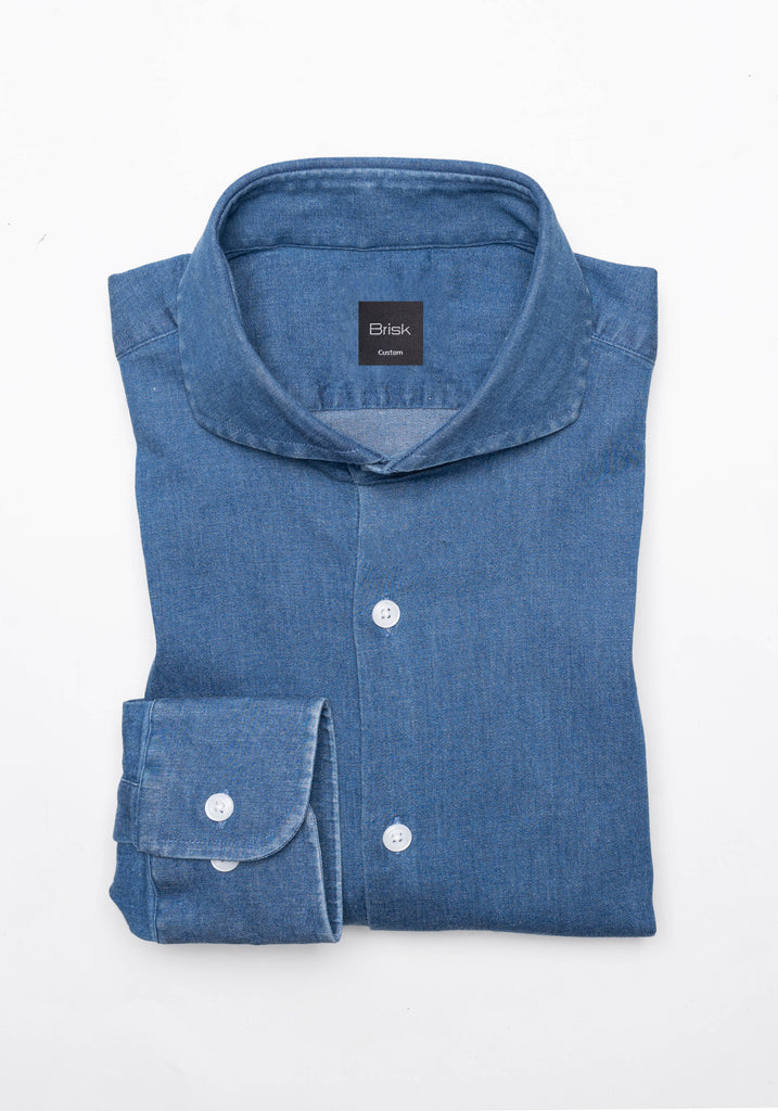 Dark Denim Stretch Shirt  - Cutaway Extreme Collar