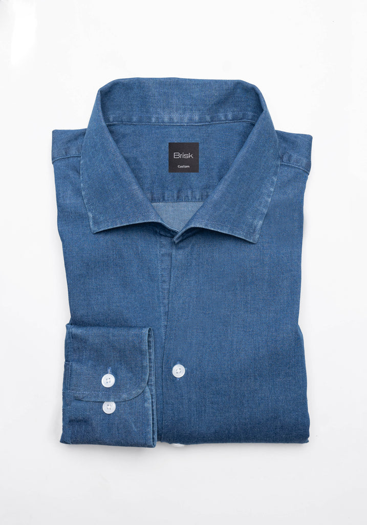Dark Denim Stretch Shirt - One Piece Collar