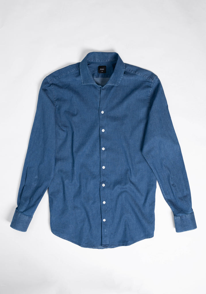 Dark Denim Stretch Shirt - One Piece Collar