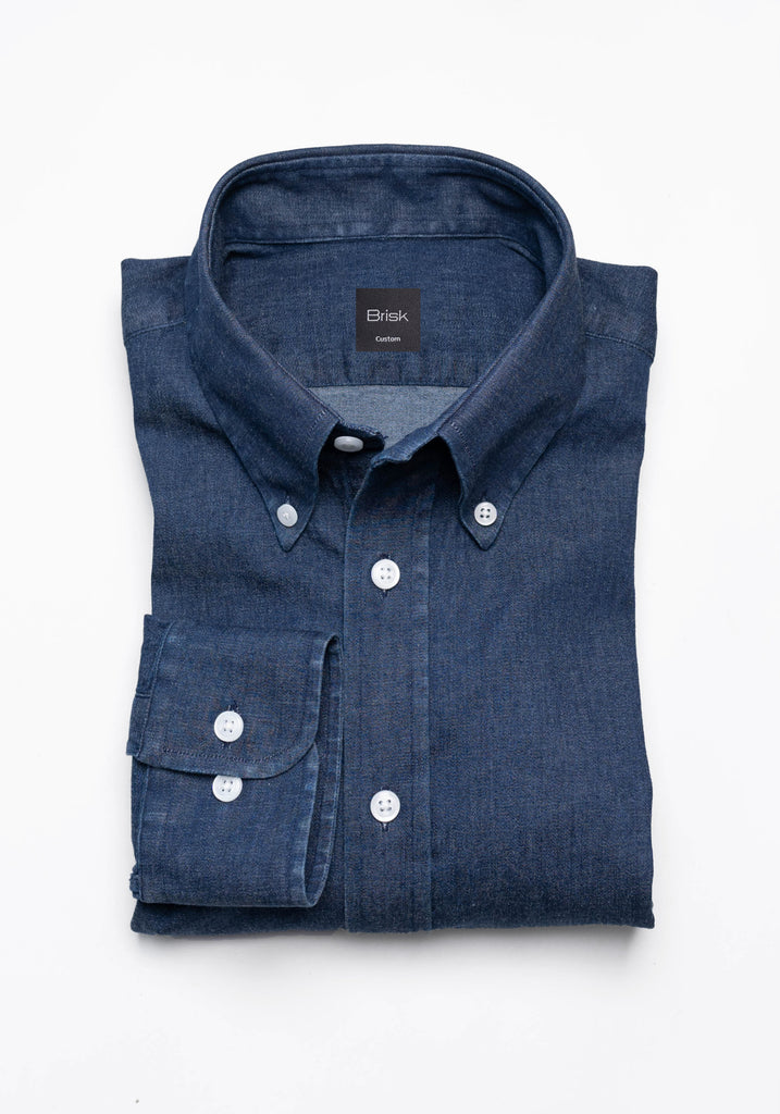 Dark Indigo Wash Stretch Shirt  - Button Down Collar