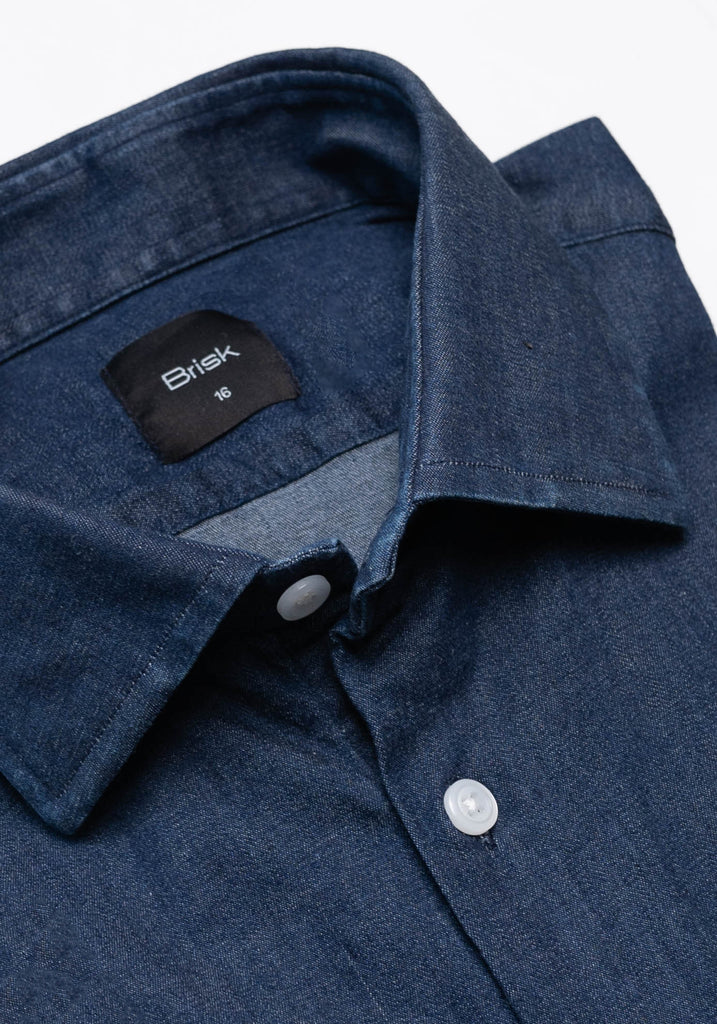 Denim Dark Indigo Wash Stretch Shirt  - Classic Collar