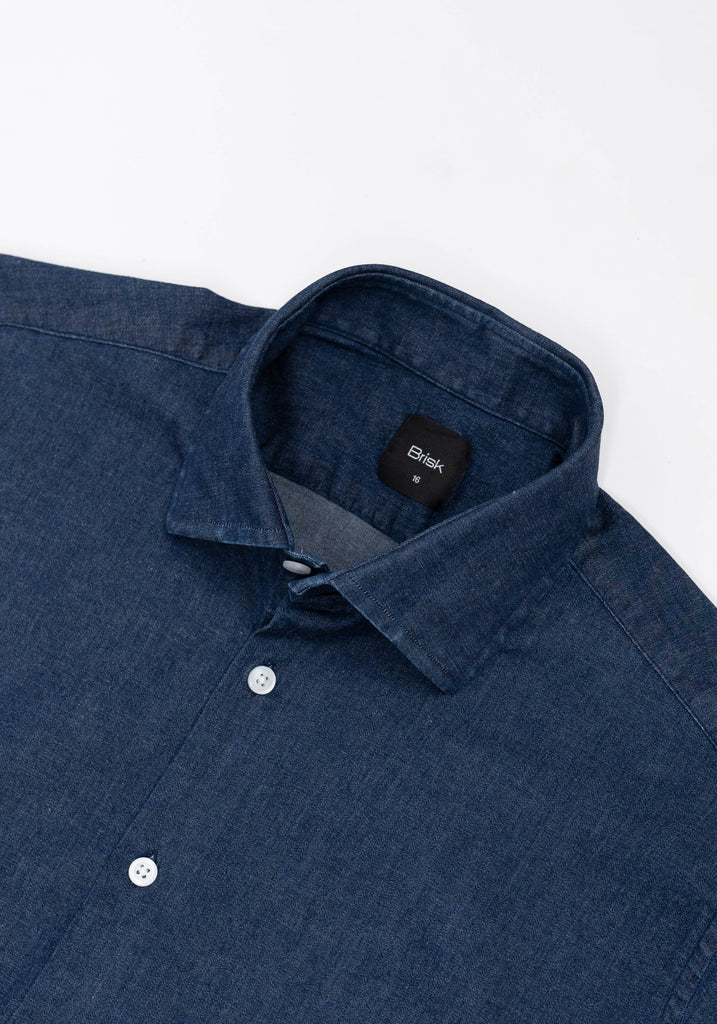 Denim Dark Indigo Wash Stretch Shirt  - Classic Collar