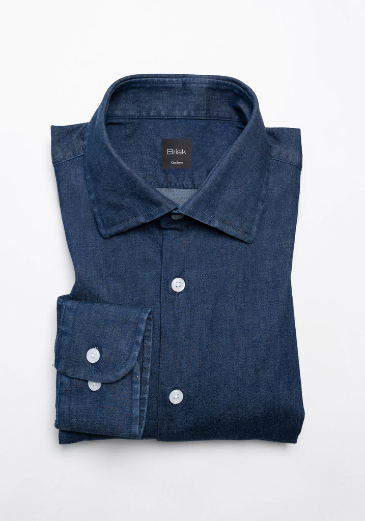Denim Dark Indigo Wash Stretch Shirt  - Classic Collar