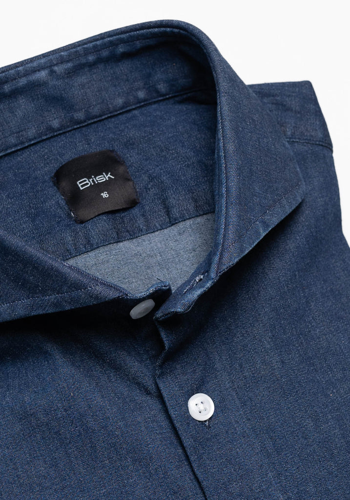 Denim Dark Indigo Wash Stretch Shirt  - Cutaway Extreme Collar