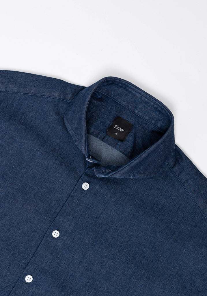Denim Dark Indigo Wash Stretch Shirt  - Cutaway Extreme Collar