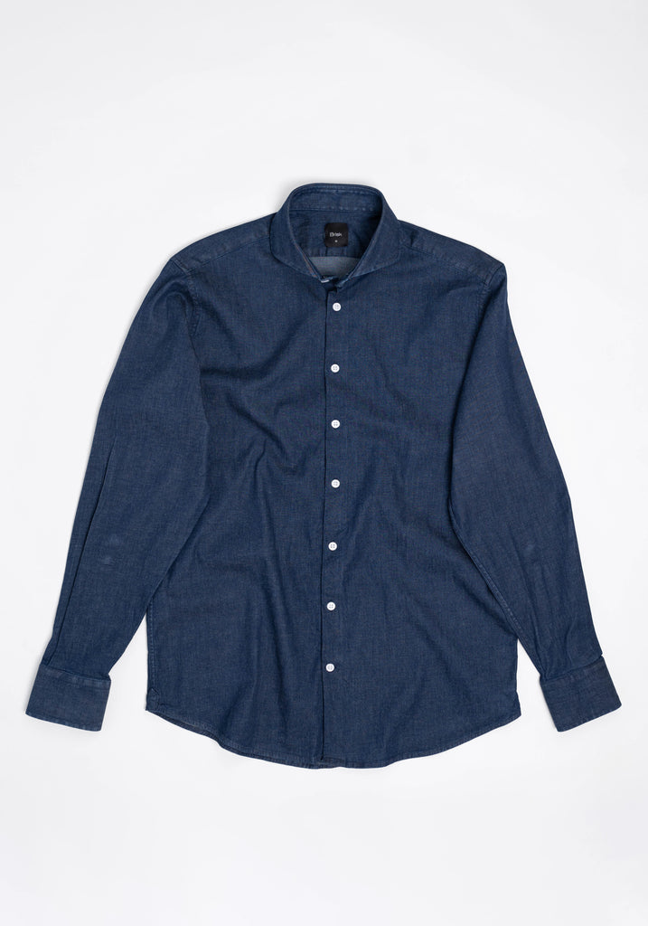 Denim Dark Indigo Wash Stretch Shirt  - Cutaway Extreme Collar