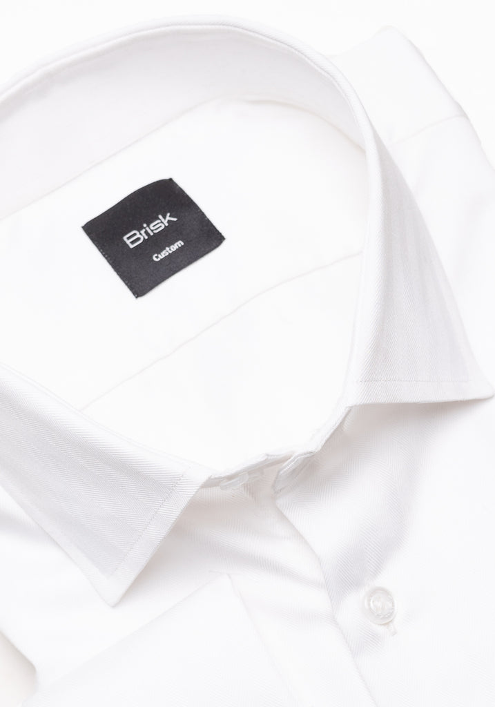Egyptian Pearl White Herringbone Shirt - Cutaway Classic Collar