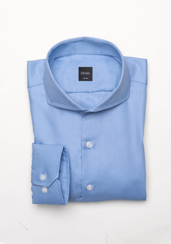 Egyptian Mid Blue Herringbone Shirt - Easy Care