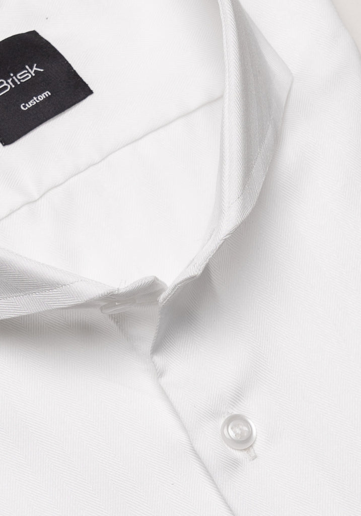 Egyptian Pearl White Herringbone Shirt - Easy Care