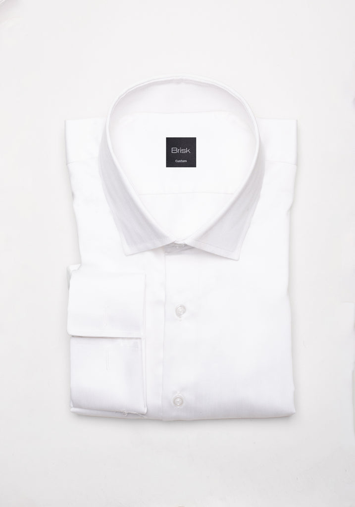 Egyptian Pearl White Herringbone Shirt - Cutaway Classic Collar