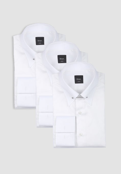 Egyptian White 60's Poplin Collar Pin Shirt - 3 Pack Bundle
