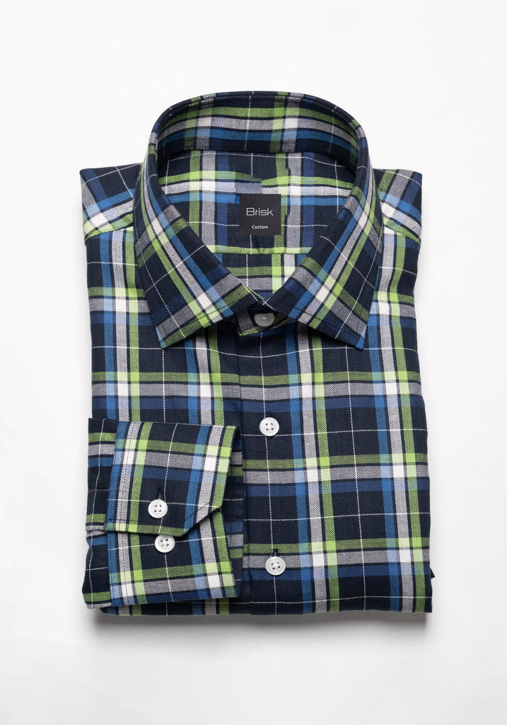 Green Blue Fine Tartan Flannel Shirt