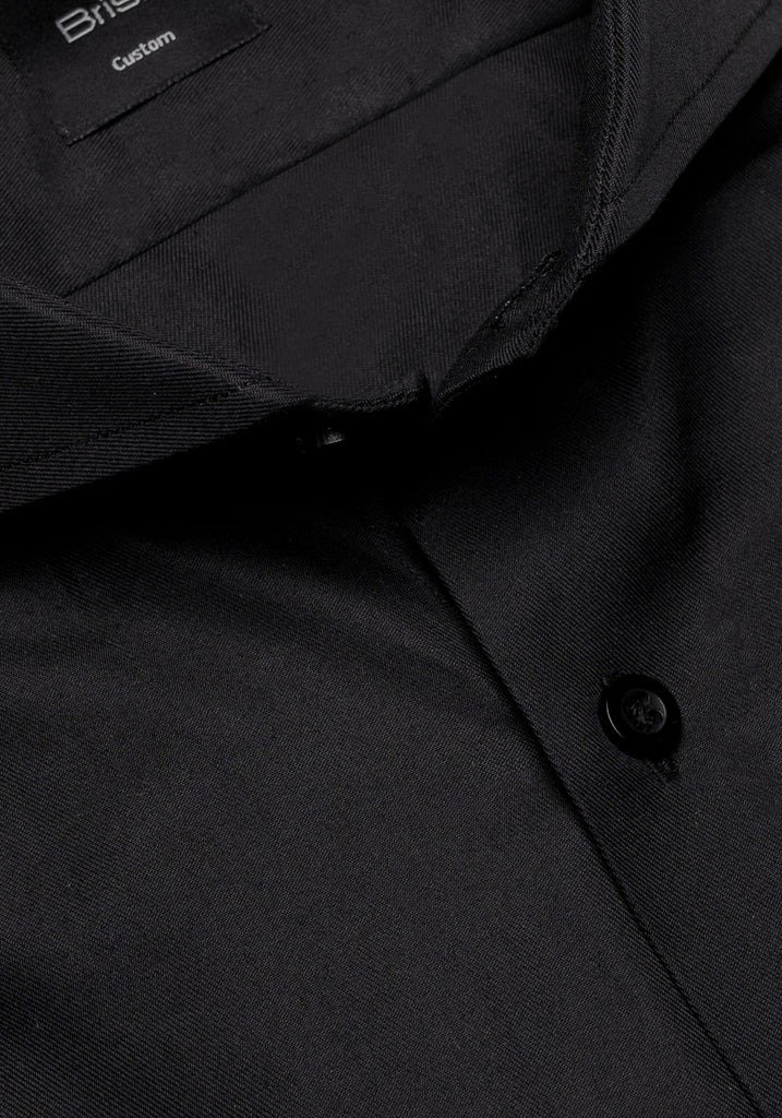 Jet Black Twill Pima Cotton Shirt - Cutaway Extreme Collar