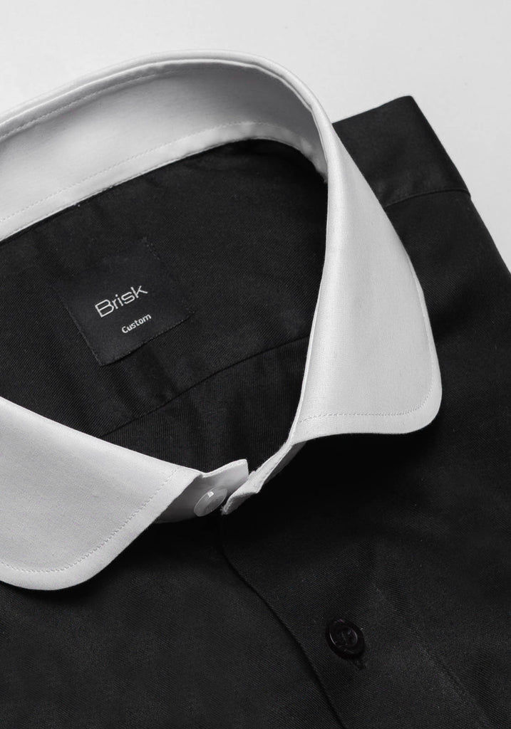 Jet Black Twill Pima Cotton Shirt - White Club Collar