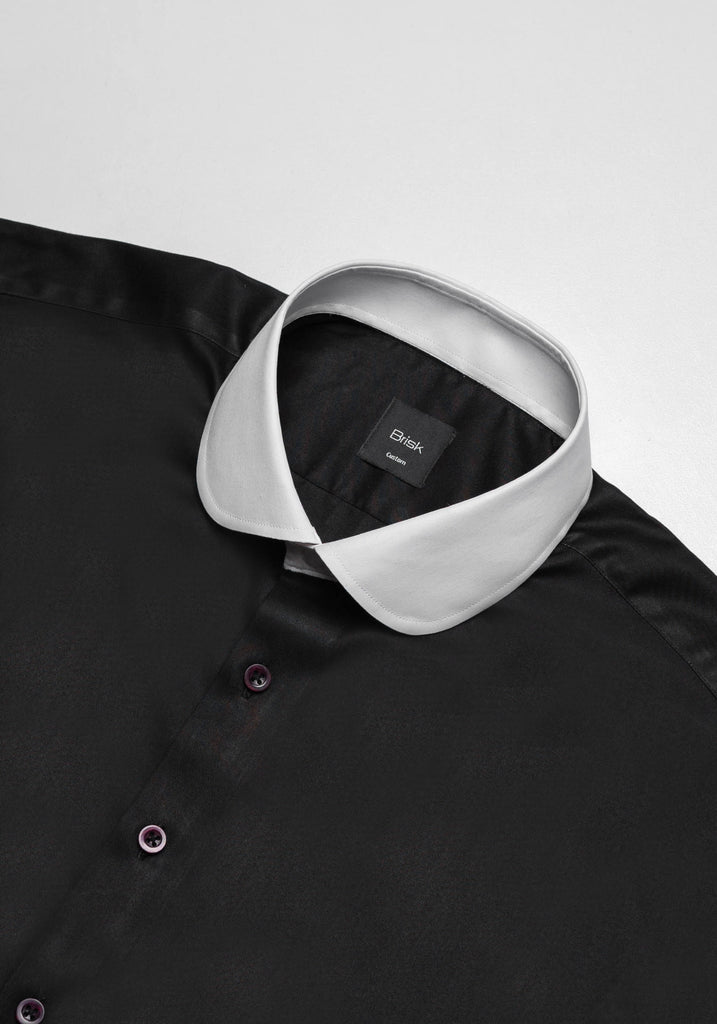 Jet Black Twill Pima Cotton Shirt - White Club Collar