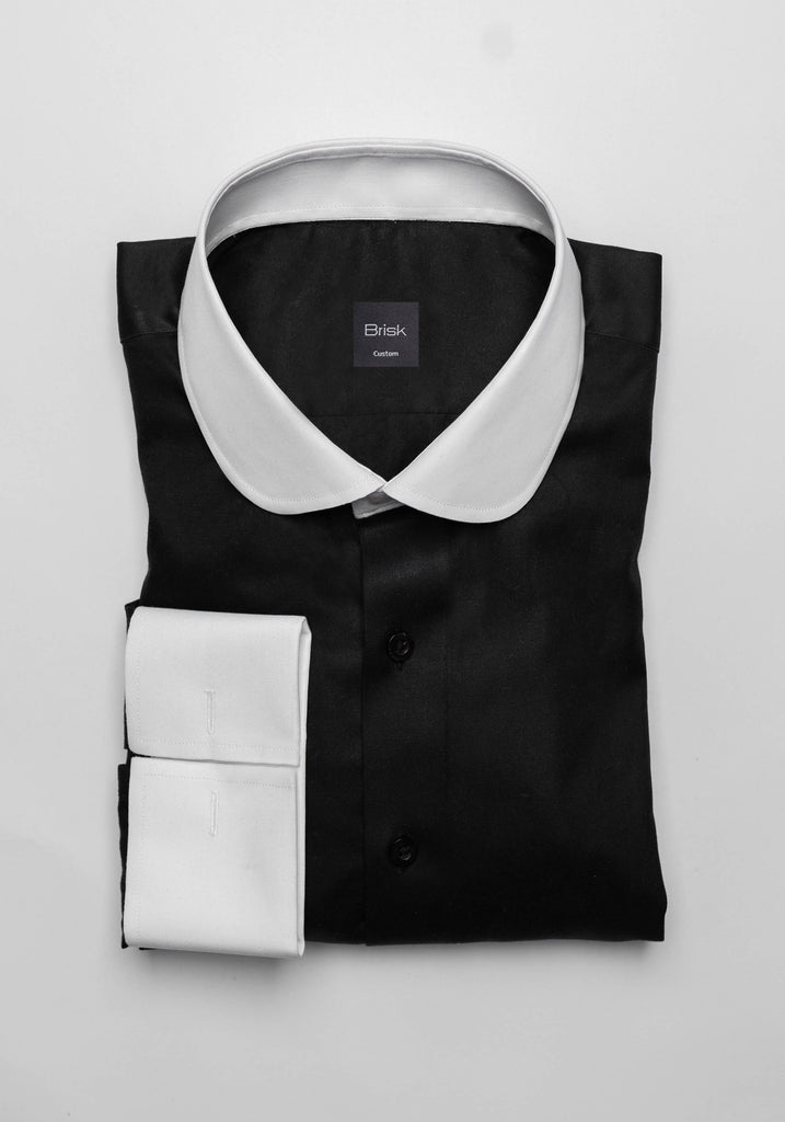 Jet Black Twill Pima Cotton Shirt - White Club Collar