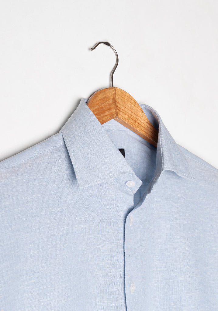 Light Blue Cotton-Linen Shirt - Cutaway Classic