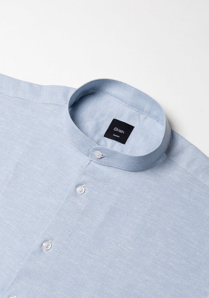 Light Blue Cotton-Linen Shirt - Band Collar