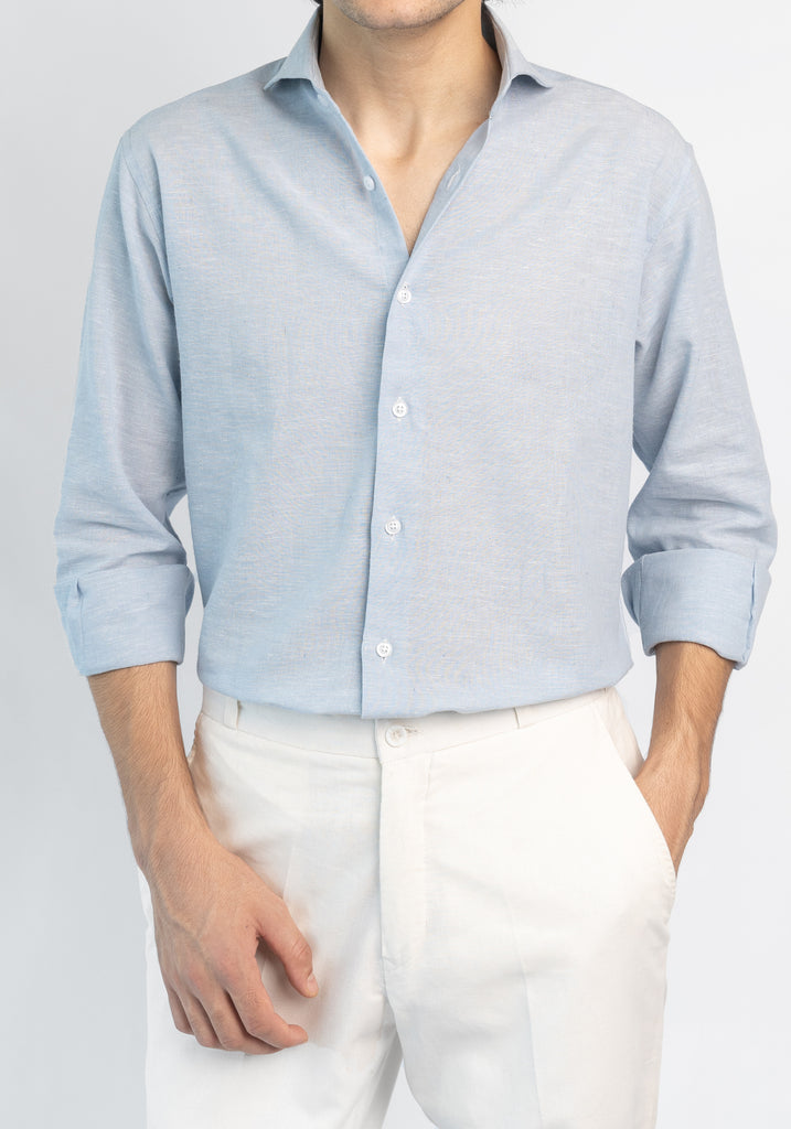 Light Blue Cotton-Linen Shirt