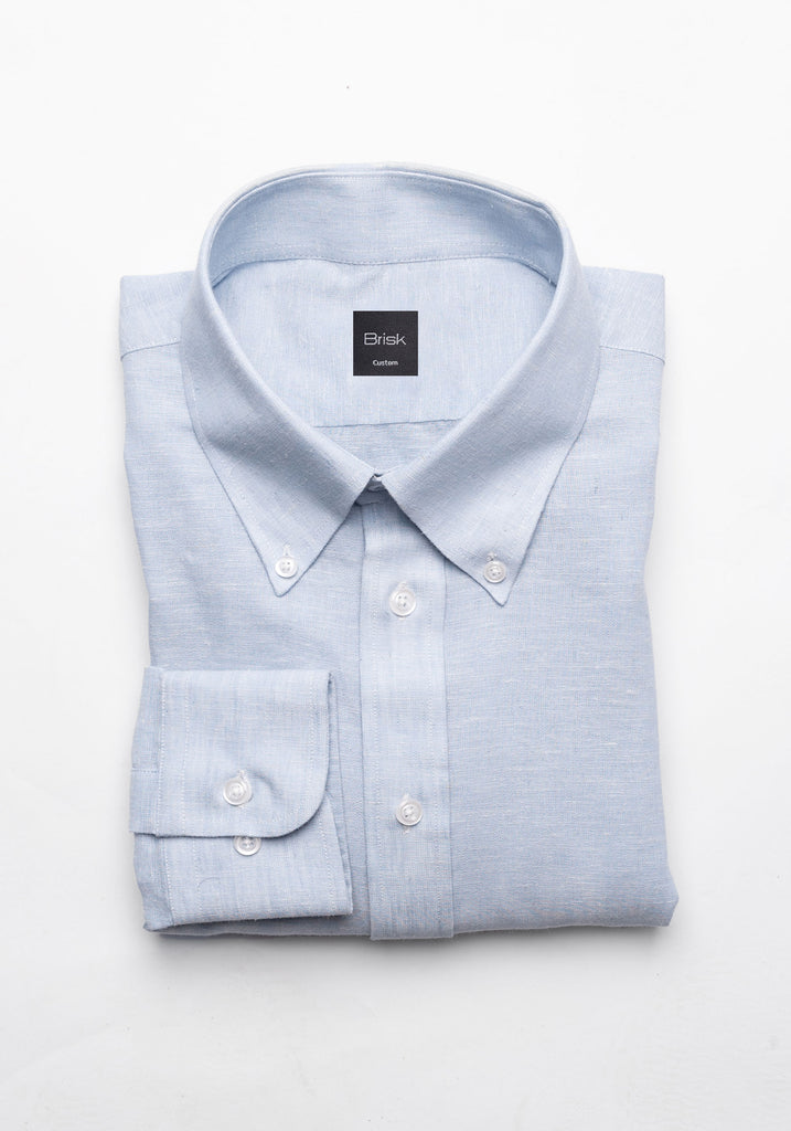 Light Blue Cotton-Linen Shirt - Button Down Collar