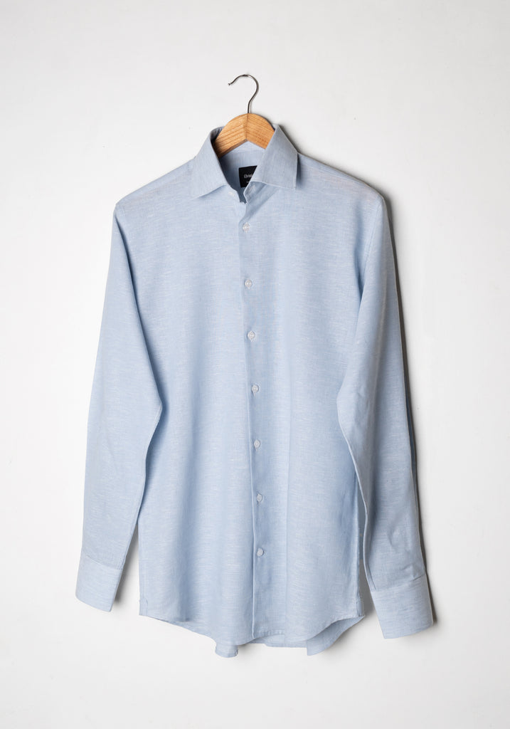 Light Blue Cotton-Linen Shirt - Cutaway Classic