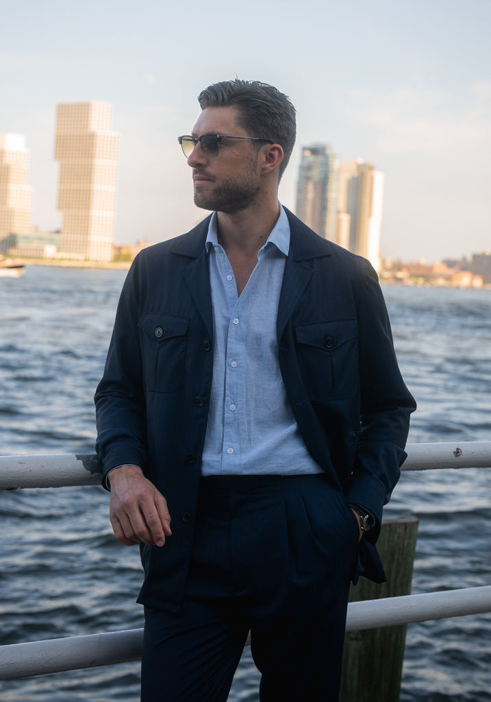 Light Blue Cotton-Linen Shirt - Cutaway Classic Collar