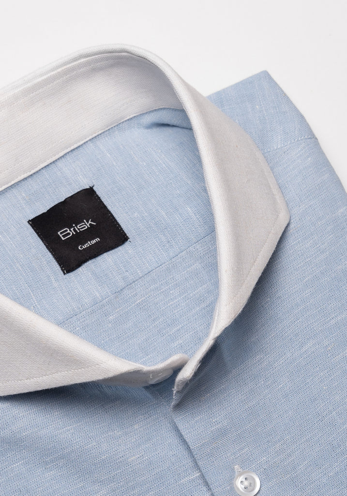 Light Blue Cotton-Linen Shirt - White Cutaway Extreme Collar