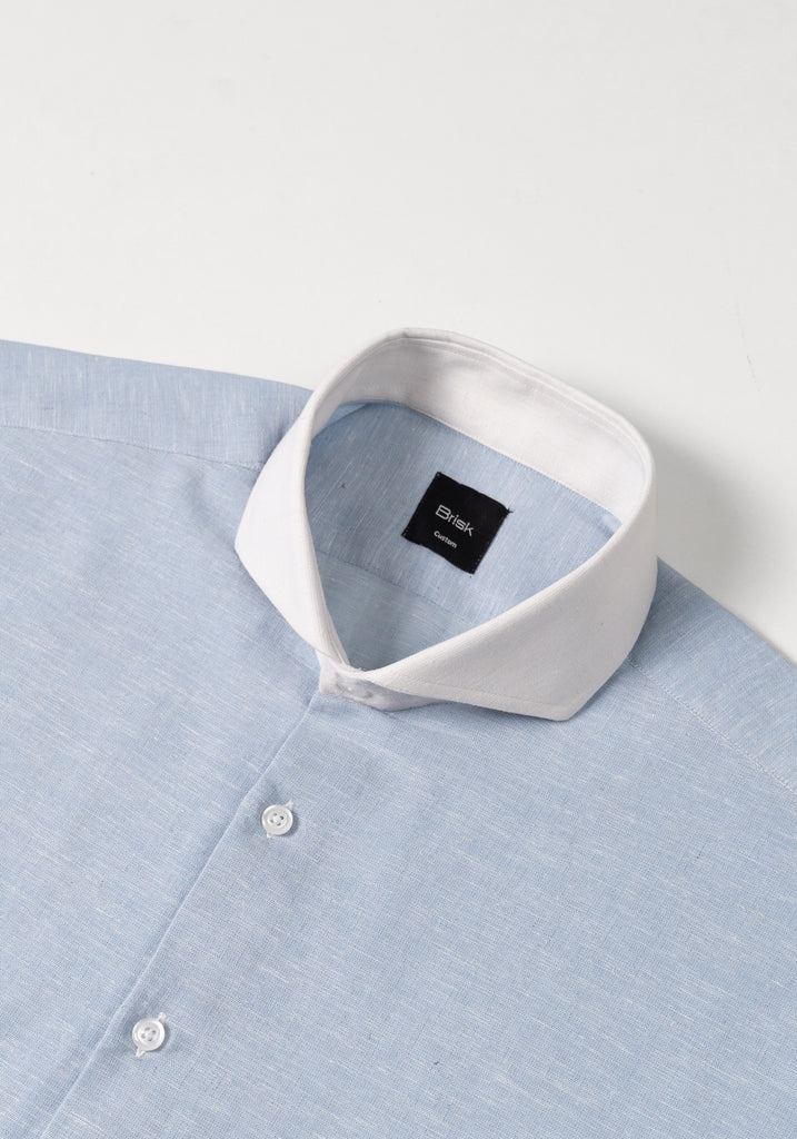 Light Blue Cotton-Linen Shirt - White Cutaway Extreme Collar