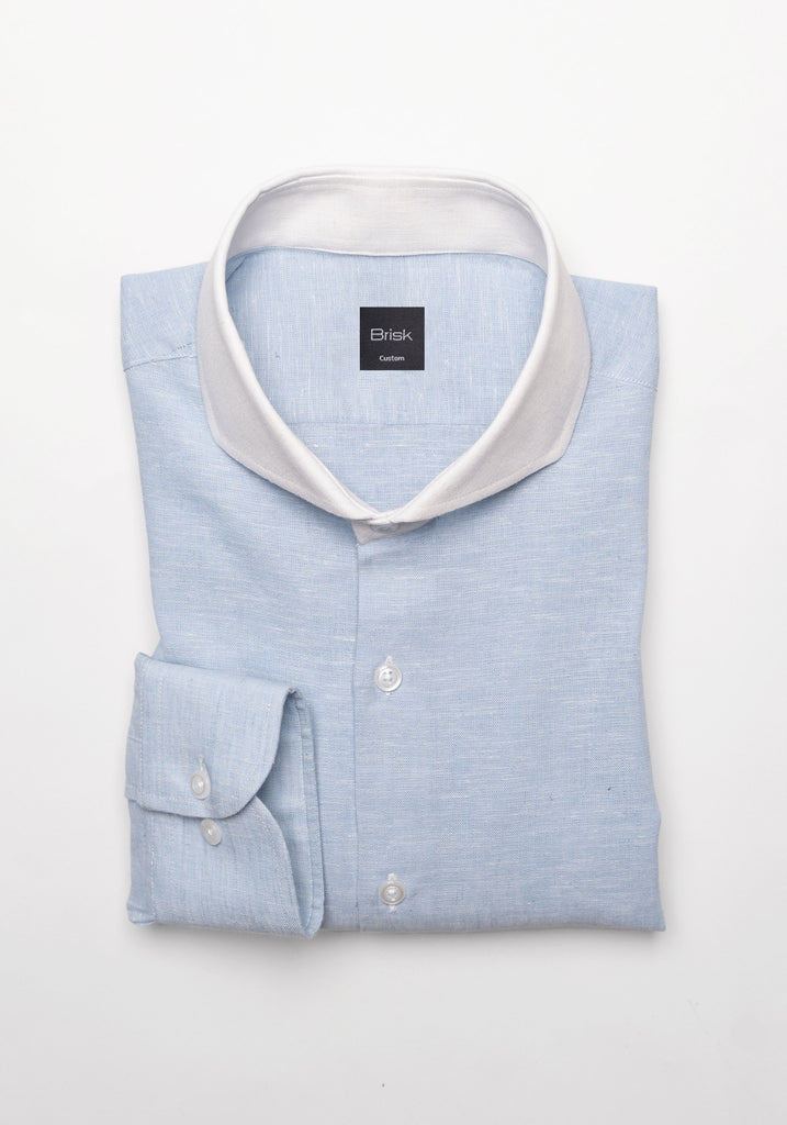 Light Blue Cotton-Linen Shirt - White Cutaway Extreme Collar